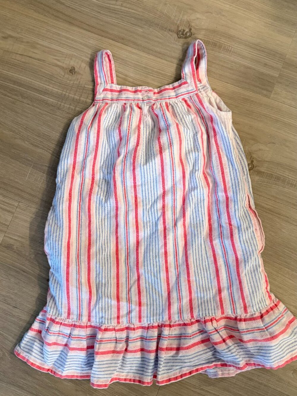 Vineyard Vines girls striped blue pink DRESS ruffled hem size XS